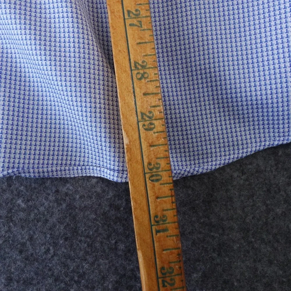 Egara Mens XL Slim Fit Stretch Non Iron Blue White Micro Print Dress Shirt